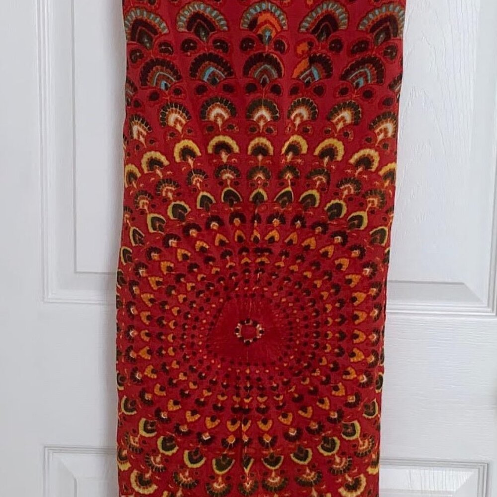 Red Blue Yellow Black Multicolor Mandala Sarong Wrap Skirt Fringe India